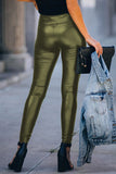 Green Faux Leather High Waist Skinny Leggings
