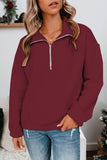 Wine Red Zipped Collar Sweatshirt