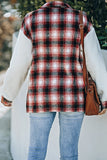 Plaid Patchwork Buttoned Pocket Sherpa Jacket