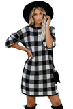 Gingham Balloon Sleeve Sweater Dress