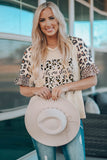 Khaki Coffee Jesus Graphic Leopard Ruffle Sleeve Top