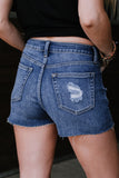 High Rise Distressed Denim Shorts with Pockets