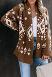 Aztec print Open Front Knitted Sweater