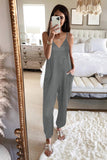 Sleeveless Wide Leg Loose Jumpsuit with Pocket