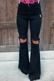 High Waist Ripped Bell Bottom Jeans
