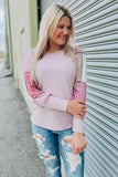 Tribal Pattern Patchwork Waffle Knit Long Sleeve Top