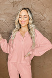 Thermal Waffle Knit Long Sleeve Loungewear Set