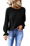 Crew Neck Ruffle Bubble Sleeve Top