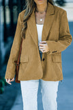 Brown Corduroy Lapel Casual Blazer with Pockets