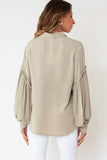 Gray Ruffled Patchwork Bubble Sleeve Loose Shirt