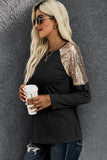 Sequin Shoulder Long Sleeve Top