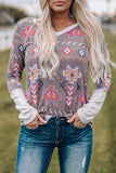 Khaki Geometric Aztec Solid Contrast Top