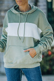 Contrast Wide Band Front Drawstring Hoodie