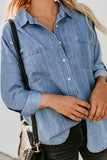 Turn Down Collar Buttoned Long Sleeve Denim Shirt