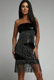 Black Strapless Tassel Bodycon Sequin Dress