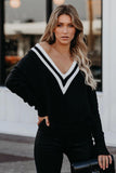 Deep V Contrasted Neckline Knitted Sweater