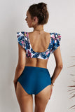 Floral Print Front Tie High Waist Bikini Swimsuit with Ruffles