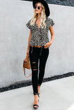 V-neck Short Sleeve Fashion Print Fantasy Fluttering Blouse