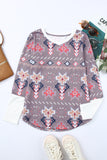 Khaki Geometric Aztec Solid Contrast Top