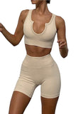 Seamless U-Neck Top and Shorts Yoga Gym Sports Wear