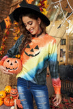 Pumpkin Embroidered Tie Dye Long Sleeve Sweatshirt