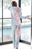Multicolor Tie-dye Long Sleeve Shirt with Pants Lounge Set