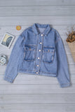Turn Down Collar Pocket Buttoned Denim Jacket
