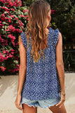 Sky Blue Floral Ruffled Straps Flowy Tank Top