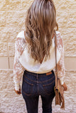 Sexy V Neck Surplice Hollow-out Sweater with Lace Sleeves