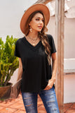 Oversized Mineral Wash Cotton Blend V Neck Short Sleeves Top
