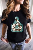 Solid Gray Turquoise Cow Ox Horn Tag Graphic Tee