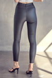 Faux Leather High Waist Fly Button Leggings