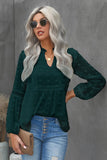 Ruffled Split Neck Lace Hollow Out Puff Sleeve Polka Dot Blouse