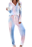 Multicolor Tie-dye Long Sleeve Shirt with Pants Lounge Set
