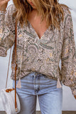 Ethnic Floral Tassel String V Neck Blouse