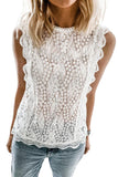 Crew Neck Scalloped Trim Lace Tank