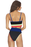 Spaghetti Straps Colorblock Ribbed High Waist Bikini