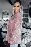 Pink Corduroy Plaid Pattern Shacket