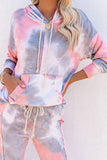 Shut-eye Pocketed Tie-dye Knit Hooded Joggers Set