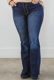 Plus Size Deep Wash Mid-waist Flared Jeans