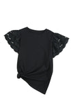 Hollow Out Ruffle Sleeve T-shirt