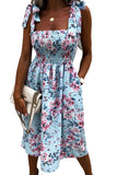 Tie Straps Smocked Floral Dress