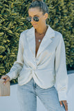 White Lapel Neck Twist Long Sleeve Shirt