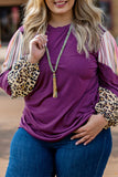 Purple Leopard Striped Color Block Plus Size Top