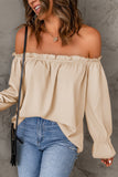 Apricot Frilled Off-shoulder Neckline Loose Blouse