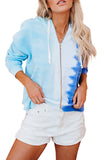 Zipper Drawstring Tie Dye Color Block Hoodie