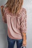 Pink Crochet Trim Hollow-out Blouse