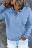 Light Blue Snap Button Pullover Hoodie with Pocket