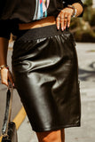 Elastic Waist Zip Side Faux Leather Short Skirt