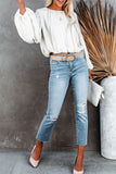 Crew Neck Billowy Sleeve Blouse